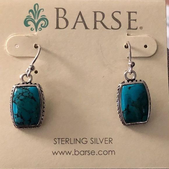 BARSE Turquoise Sterling Silver Rope Braid Framed Drop Earrings - Picture 7 of 7